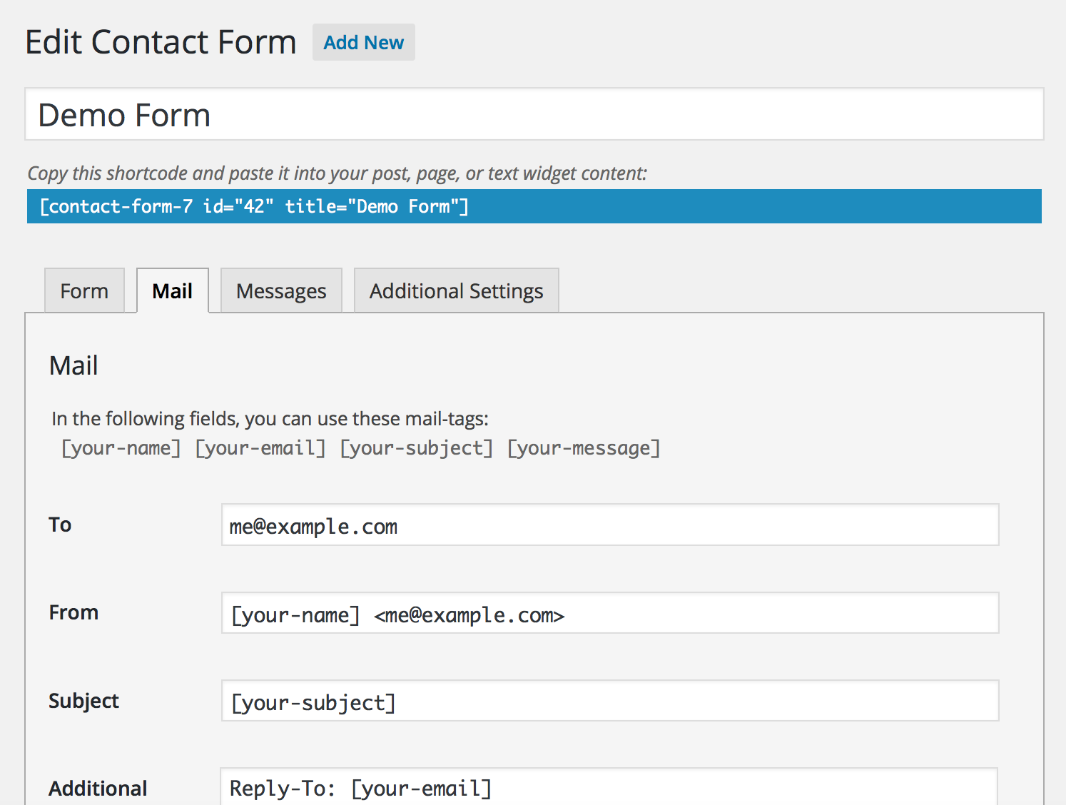 Contact Form 7公式文書に掲載されたMailタブとTo・From設定の説明
